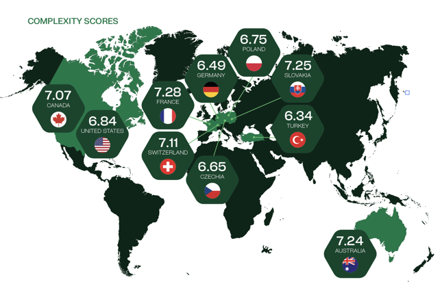 Global payroll complexity index 2025 map top 10